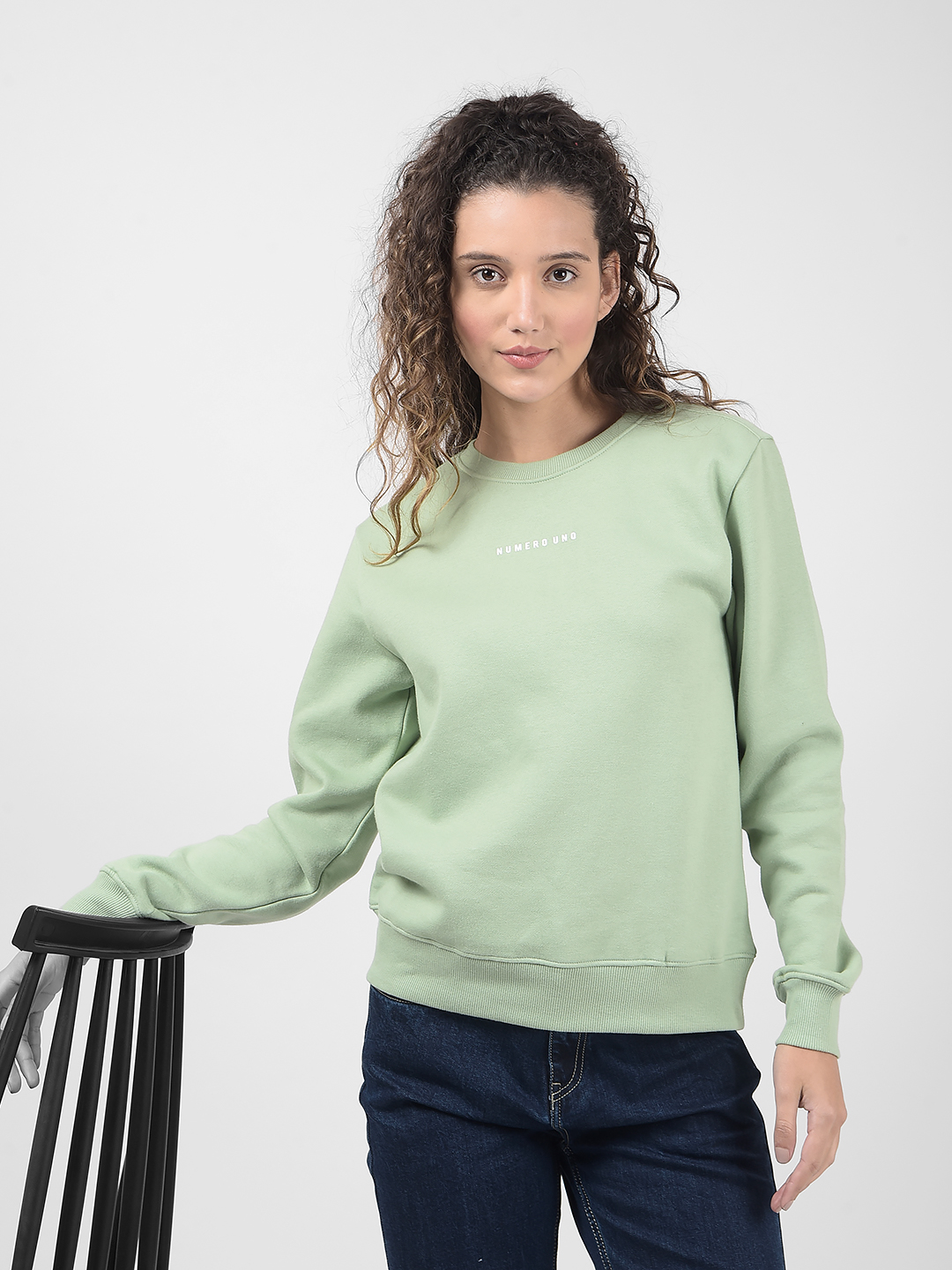 Numero Uno Women Mint Green Crew Neck Sweatshirt